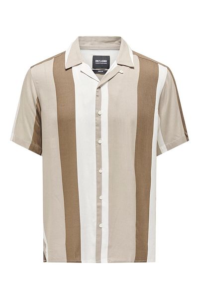 Only & Sons Ανδρικό πουκάμισο χακί Wayne Life Reg Stripe Viscose Shirt 22026100-03