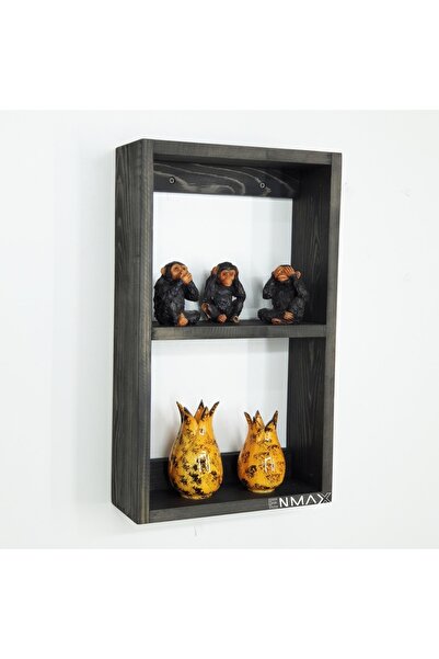 Shopkutuk 2 Bölmeli Ahşap Baharatlık, Mutfak Rafı, Duvar Rafı, Terek, Biblolu...