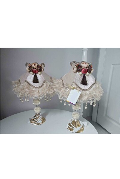 Dekovien Çiçek Dekorlu Abajur 2 Adet Özel Tasarım Dekoratif Eşya