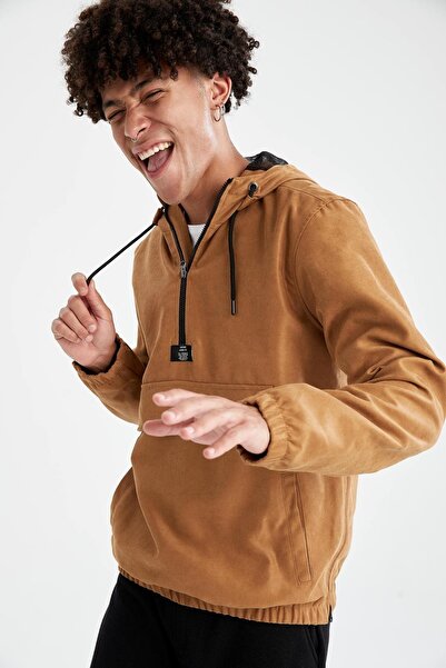 DeFacto Slim Fit Kapüşonlu Kanguru Cepli İnce Mont