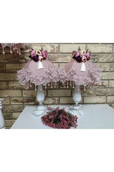 Dekovien Çiçek Dekorlu Abajur 2 Adet