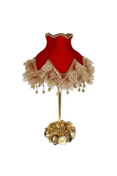 Dekovien Red Velvet Covered Flower Patterned Lampshade