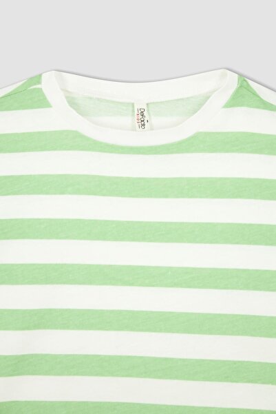 DeFacto Dívčí pruhované tričko s krátkým rukávem Regular Fit