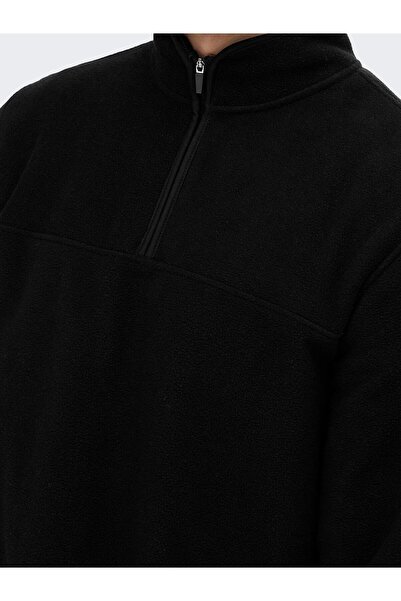 Only & Sons Николай Рег Мъжка черна блуза с висока яка и 1/4 цип 22022625-02