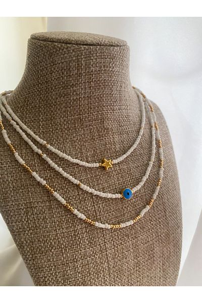 Lucky Designs مجموعة قلادة بيضاء ثلاثية