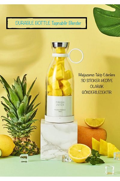 Kitchen Time 350 ml Portable Blender Mini - PLASTIC for Fruit Mixer, Milkshake and Smothie