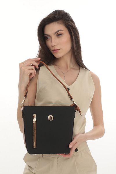 TH Geantă de umăr pentru femei Th-yk14313 Negru-brun