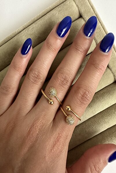 ringbox Gold Top Detailed Zircon Stone Top Adjustable Women's Ring