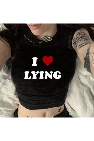 Touz Black Crop - Blunt Blunt I Love Lying Printed