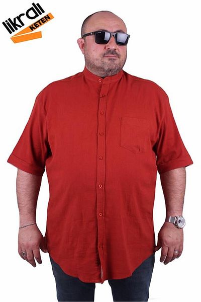 Starbattal Ανδρικό κοντομάνικο λινό Lycra Judge's Pocket πουκάμισο 11303 Brick