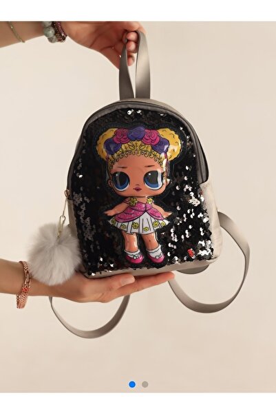 HOBİLAYFSANAT Gümüş Parlak Payetli Çocuk Sırt Çantası