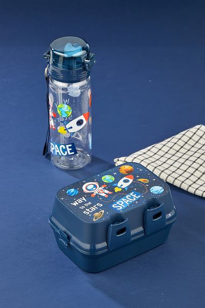 ALİNA HOME 4 Compartments 2 Layers Lunch Box - Self Spoon and 500 Cc Straw Flask