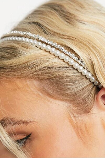 Nikadu Set de 2 bentițe pentru coroană de păr cu piatră de cristal și perle - 2 bucăți