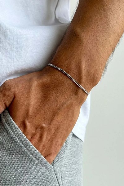 The Collection Unisex Tarnish Resistant Ultra Thin Classic Chain Silver Steel Bracelet