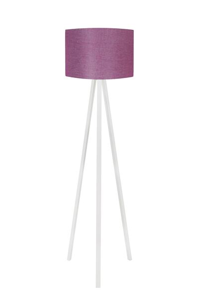 Genel Markalar 3 Ayaklı Lambader Tripod Ayak Üç Ayaklı Abajur Yuvarlak Kumaş Mürdüm Başlık Beyaz Ayak 202365