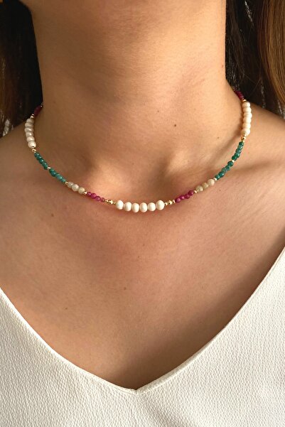 Suerte Accessories Zümrüt Yakut ve Sitrin Doğal Taş Mayorka (Majorika) İnci E...