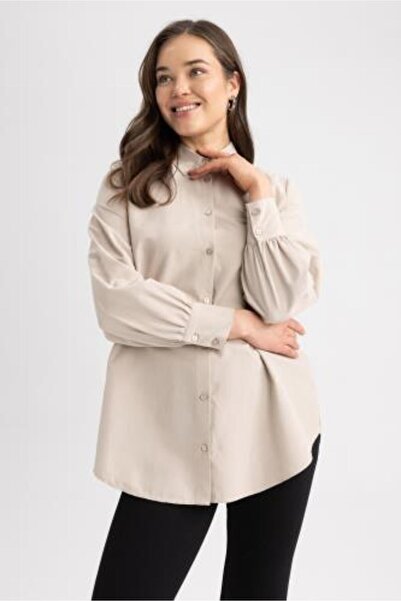 DeFacto Normál szabású inggallér Poplin hosszú ujjú tunika