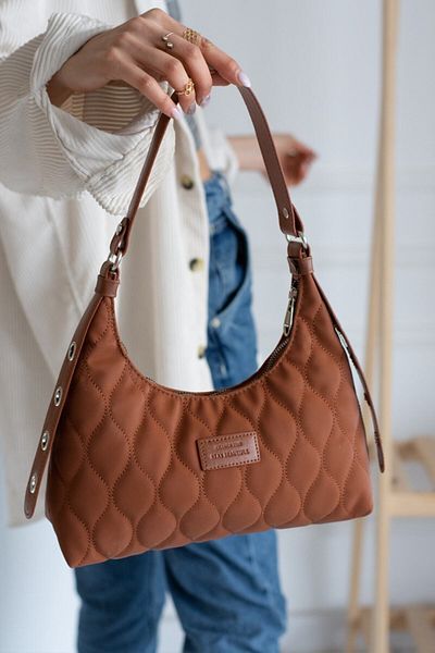 Cochines Women's Tan Quilted Patterned Baguette Hand and Shoulder Bag