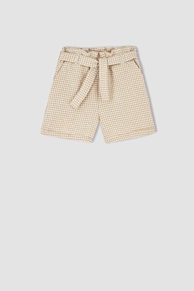 DeFacto Dívčí šortky s páskem Paperbag Gingham Belted