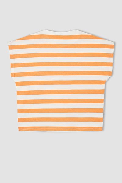 DeFacto Girl's Regular Fit Striped Short Sleeve T-Shirt