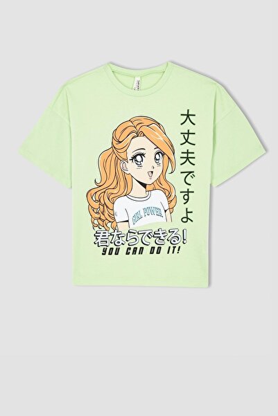 DeFacto Dívčí tričko s krátkým rukávem s potiskem Regular Fit