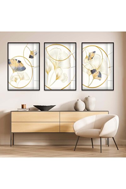 Zevahir Mobilya Dekorasyon Minimalist Abstract Pattern 3-Piece Metal Frame Gl...
