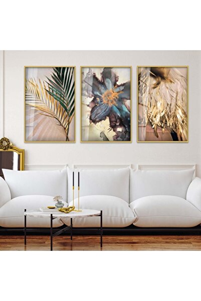 Zevahir Mobilya Dekorasyon Zlatni metalni okvir sa cvetnim motivom, set slika...