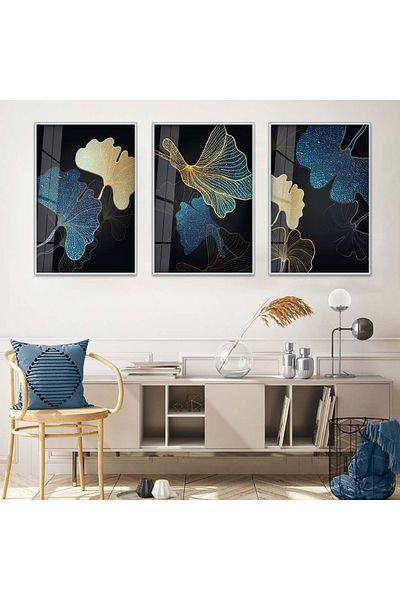 Zevahir Mobilya Dekorasyon Set de pictură din sticlă infransabilă cu model abstract cu flori din metal argintiu