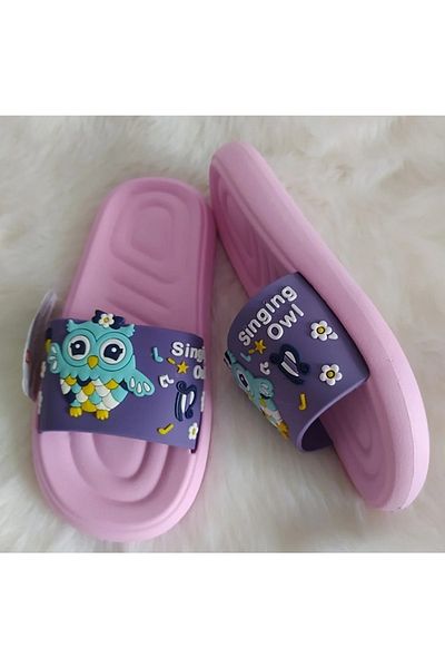 GEZER Papuci de casă și stradă, cu model de păsări, violet, roz, talpă anatomică, plastic antiderapant pentru fete, piscină, mare, plajă
