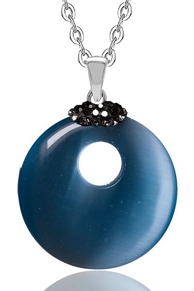 Tesbih Atölyesi Blue Agate Natural Stone Necklace with Certified Zircon Stone