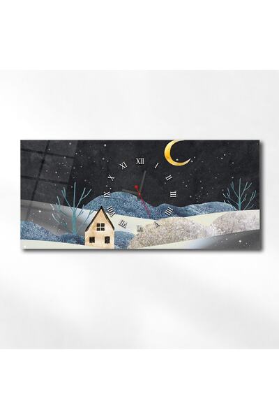 marpanya Yatay Ortadan Saatli Sanat ve Doğa Temalı Cam Tablo 019
