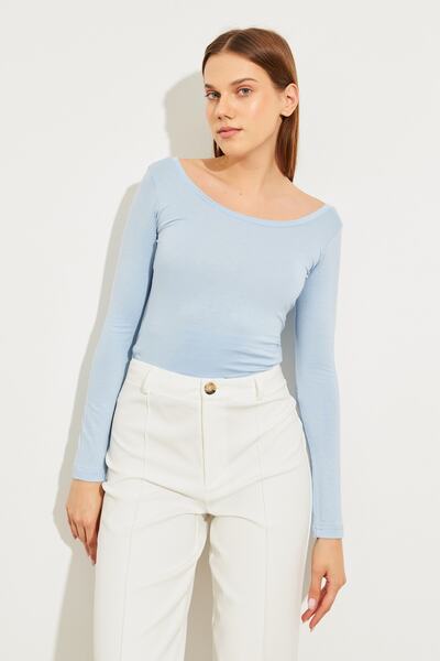 modavingo Kadın Bebe Mavi Prenses Yaka Uzun Kol Badi