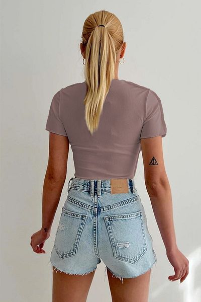 Ortaya Çık Μπλούζα Dusty Rose Crop με ραβδώσεις - Λεπτομέρεια πίσω ραφής
