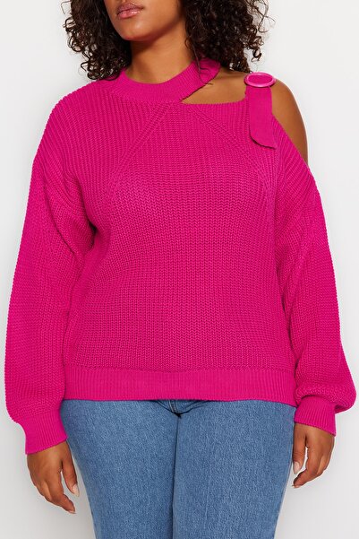 Trendyol Curve Fuchsiový svetr s okénkem/výřezem TBBAW23AN00138