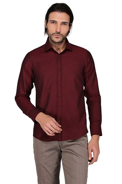 Buenza Men's Claret Red Long Sleeve Slim Fit Shirt