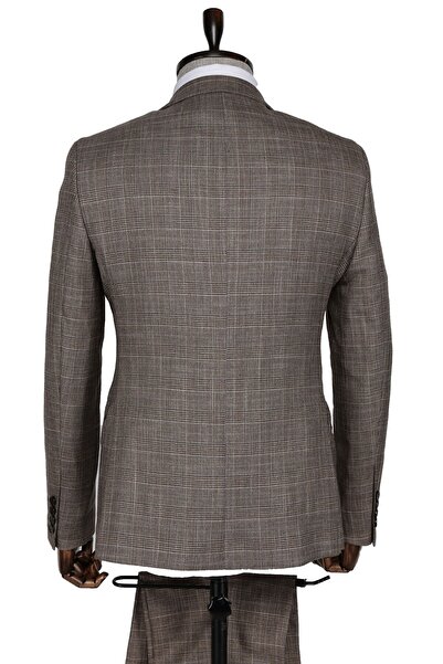 Buenza Ekose Bottega Slim Fit Toprak Erkek Takım Elbise