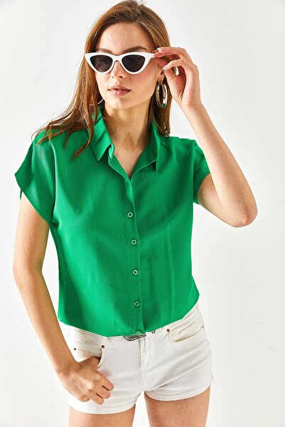 Olalook Women's Grass Green Bat Viscose Shirt GML-19000612
