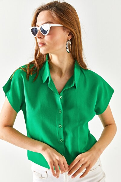 Olalook Women's Grass Green Bat Viscose Shirt GML-19000612