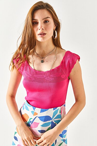 Olalook Γυναικεία πλεκτά μπλούζα με φούξια γιακά BLZ-19002342