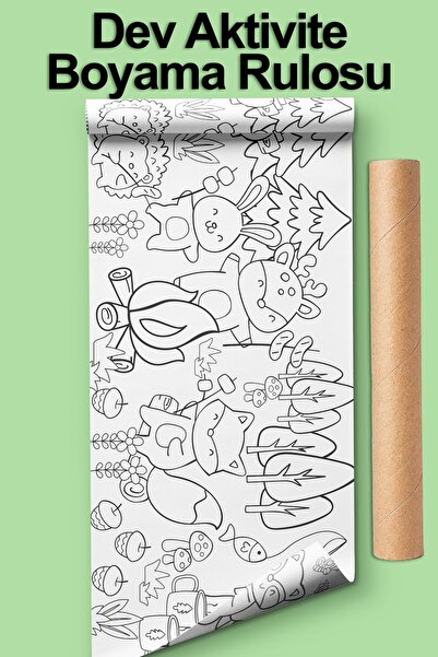 Enjoymydesign Kamp Temalı Boyama Kağıdı 2.5 Metre Rulo - Bebek ve Çocuk için Eğitici Aktivite Kağıdı