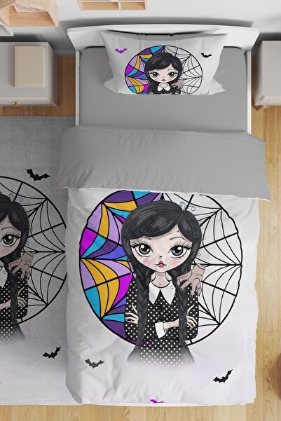 EVPANYA Stripe Gray Framed Wednesday Patterned Single Baby Kids Bedding Set