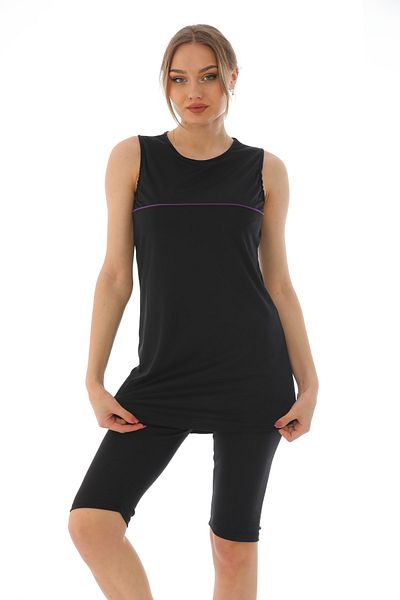 Feyza Fashion Zero Sleeve Purple Stripe Black Women's Swimsuit