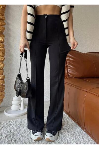 GİZAY Siyah Yüksek Bel Çimalı İspanyol Paça Pantolon