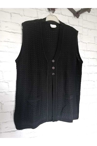anne moda ankara Seasonal, Openwork, steel knitted, 30% wool, 70% acrylic V-neck 3 buttons, 2 pockets, short vest