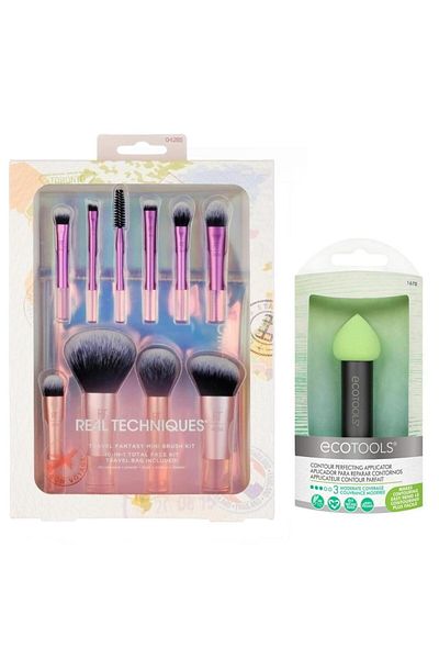 Real Techniques Mini Travel Brush Set + Ecotools Perfecting Contour Applicator Set of 2