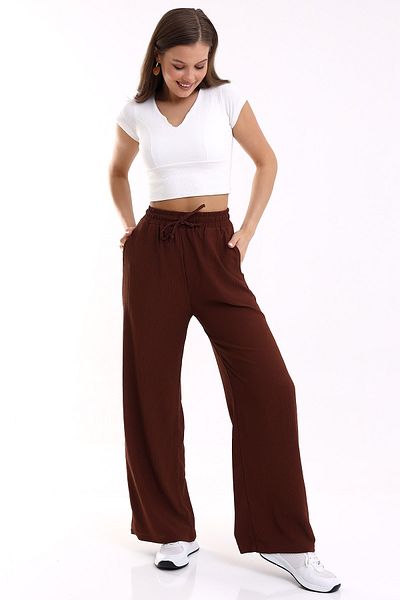 Winmoda34 Women's Palazzo Wrinkled Trousers