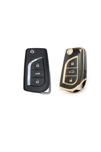 Skilit Toyota Corolla Auris Yaris 3 Button Switchblade Nano Key Case Black Gold