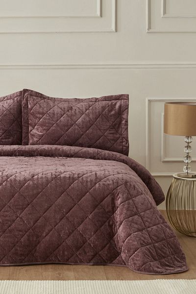 Karaca Home Plain Double Quilted Bedspread Dried Rose