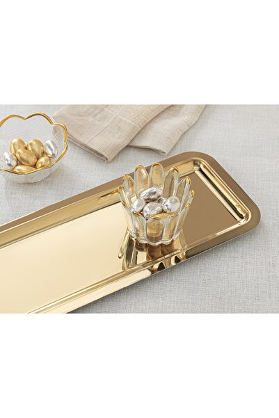 English Home Shiny Metal Baton Tepsi 32x13 Cm Gold