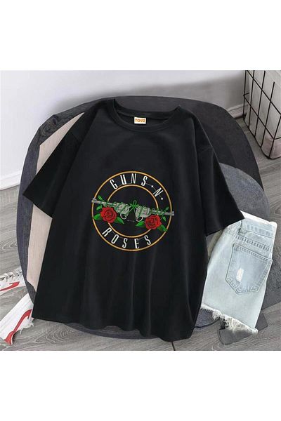 Touz Μπλουζάκι Guns N' Roses Printed Unisex Μαύρο Oversize